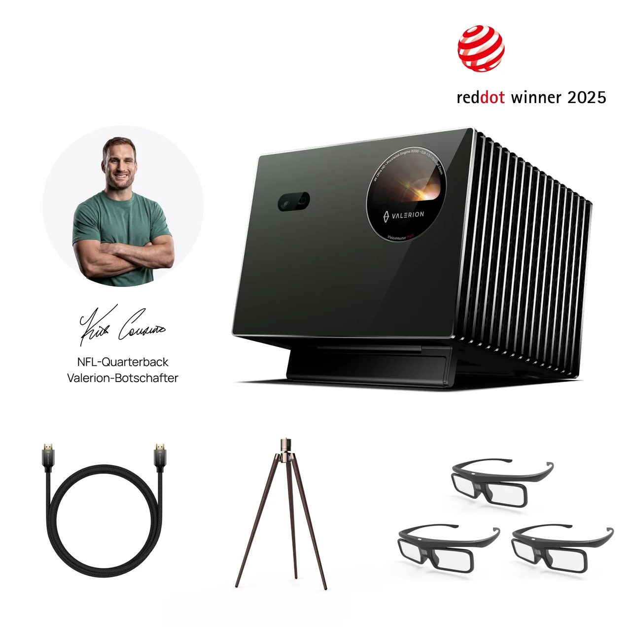 AWOL Valerion Pro 2/Pro + Ständer + 3x 3D-Brillen + HDMI-Kabel(2m) - Pro2 / Walnut Stativ aus Holz · Valerion DE · Valerion EU F2881