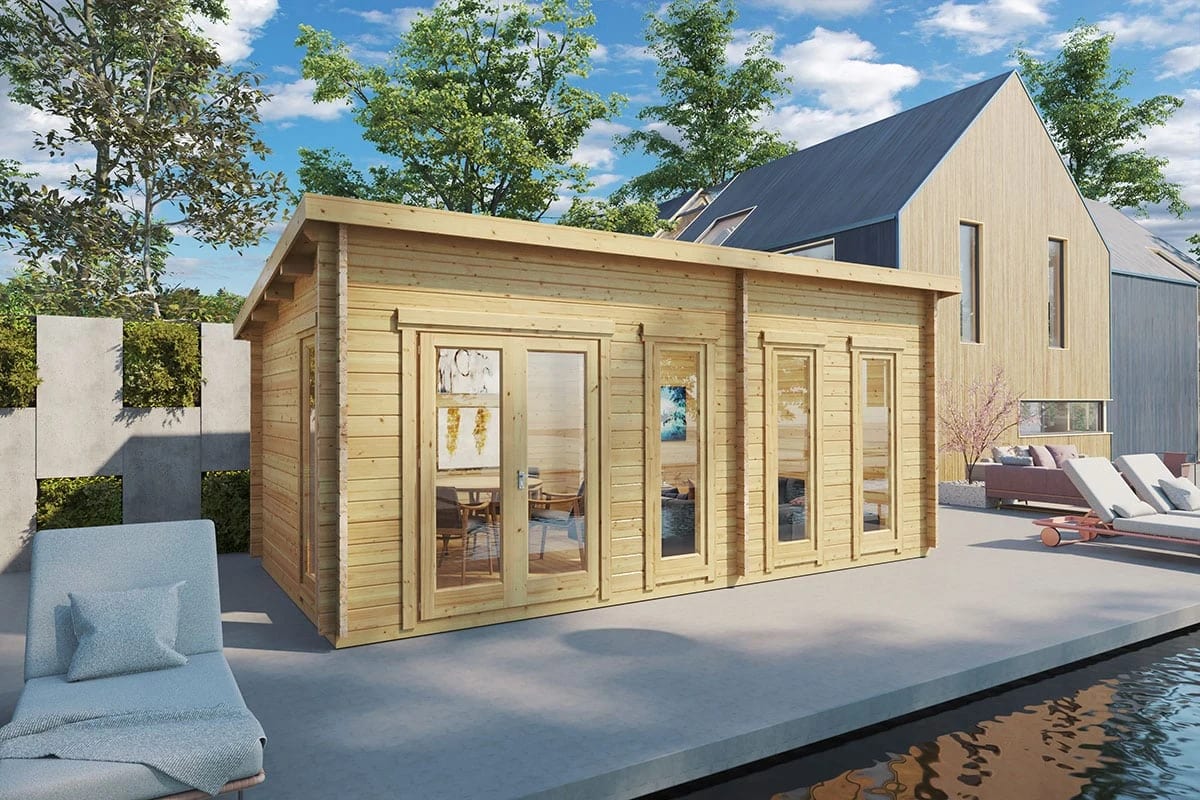 Gartenhaus “Liam” 6x3m | Modernes Gartenblockhaus 16m² | Ideales Homeoffice, Fitnessraum oder Spielzimmer | Flachdach-Gartenhaus · Hansagarten24 · Hansagarten DE 109981