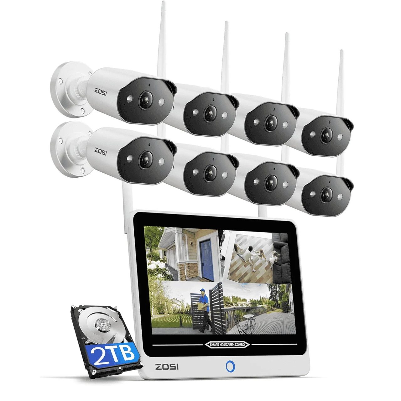 C302 3MP 8-Kanal WLAN Überwachungskamera Set + 12'' LCD Monitor - 8 Kameras + 2TB · ZOSI Offiziell Shop · Zosi DE F1802