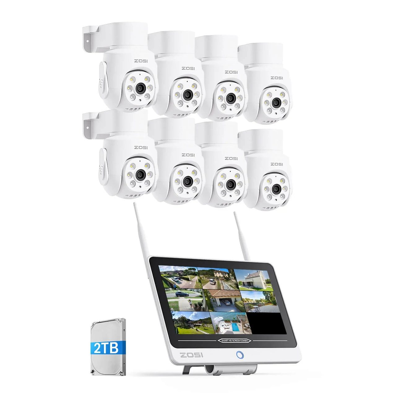 C280 5MP 8-Kanal PTZ WLAN Überwachungskamera Set + 12'' LCD Monitor - 8 Kameras + 2TB · ZOSI Offiziell Shop · Zosi DE F1802