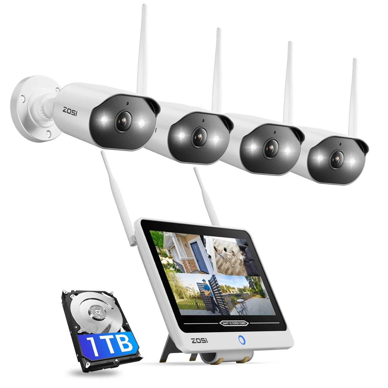 C302 3MP 8-Kanal WLAN Überwachungskamera Set + 12'' LCD Monitor - 4 Kameras + 1TB · ZOSI Offiziell Shop · Zosi DE F1802
