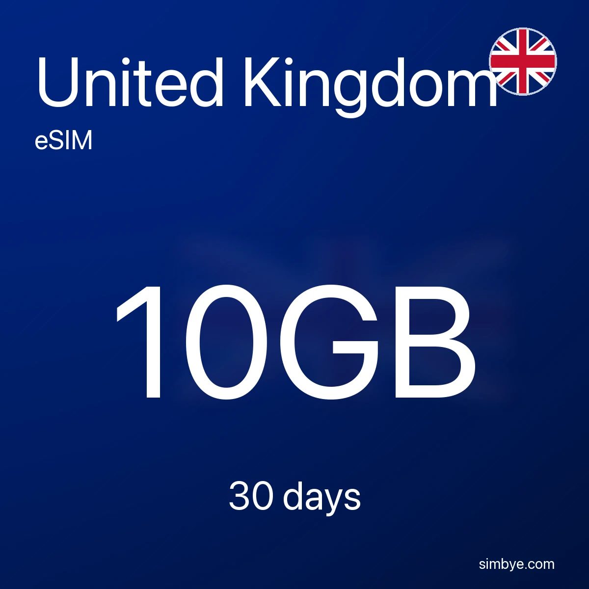 Simbye United Kingdom 40GB 30 Days with Real UK Phone Number Voice and SMS on Three 5G eSIM · Simbye · Simbye F4409