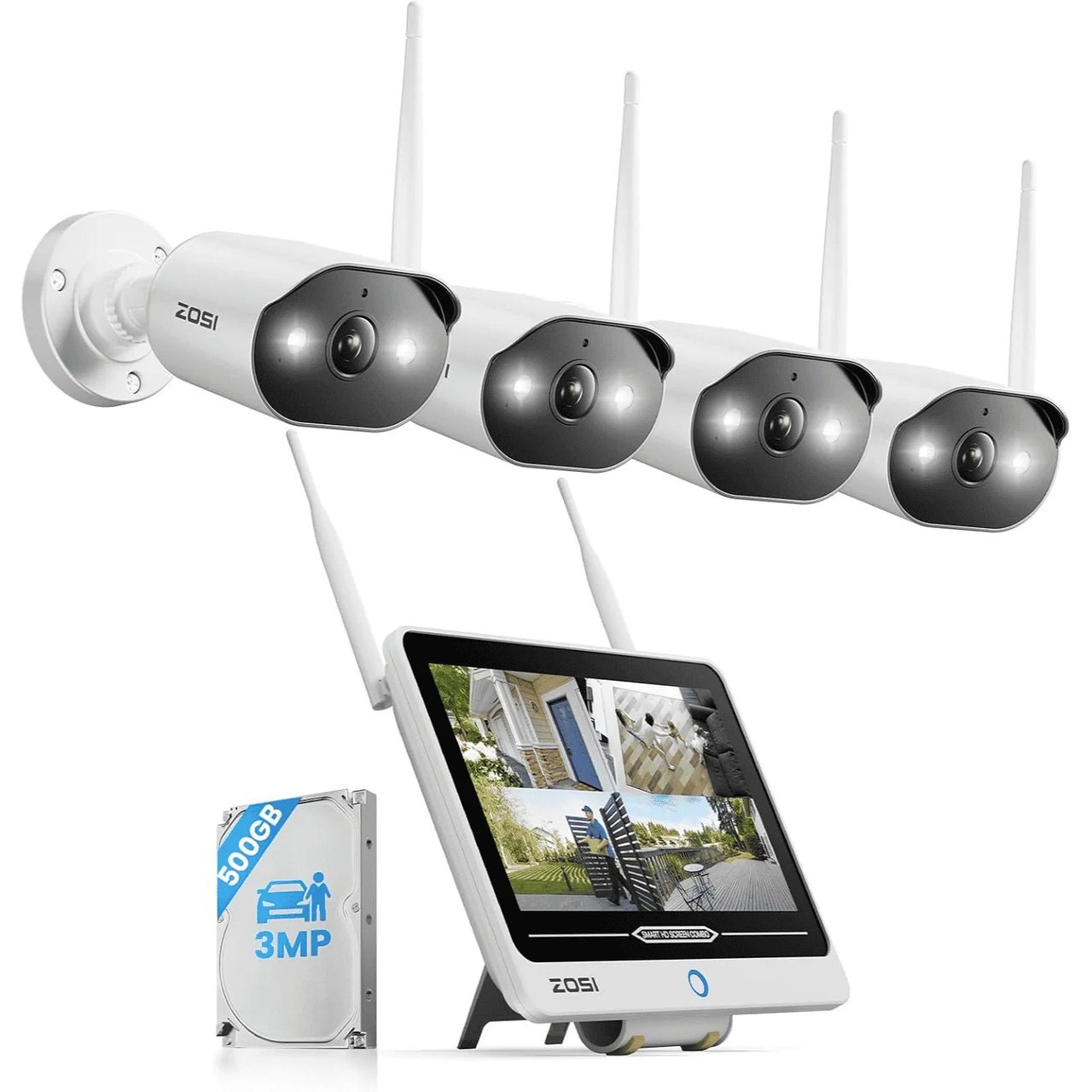 C302 3MP 8-Kanal WLAN Überwachungskamera Set + 12'' LCD Monitor - 4 Kameras + 500GB · ZOSI Offiziell Shop · Zosi DE F1802