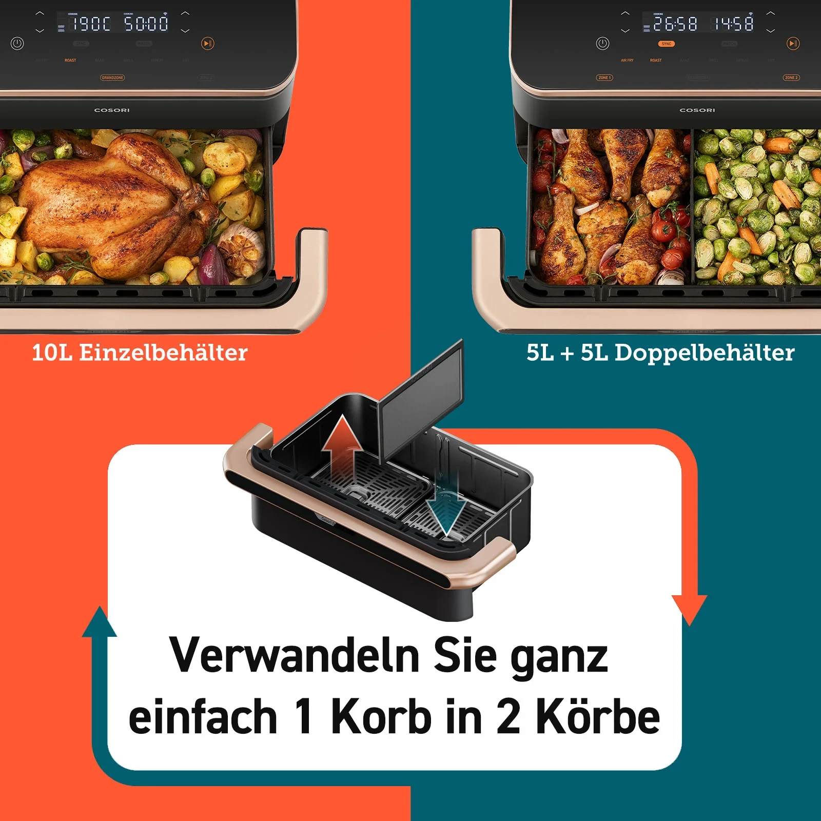 COSORI Dual Blaze Twinfry™ 10-Litre Heißluftfritteuse-Gold - Schwarz · COSORI · COSORI DE · Produktbild 5