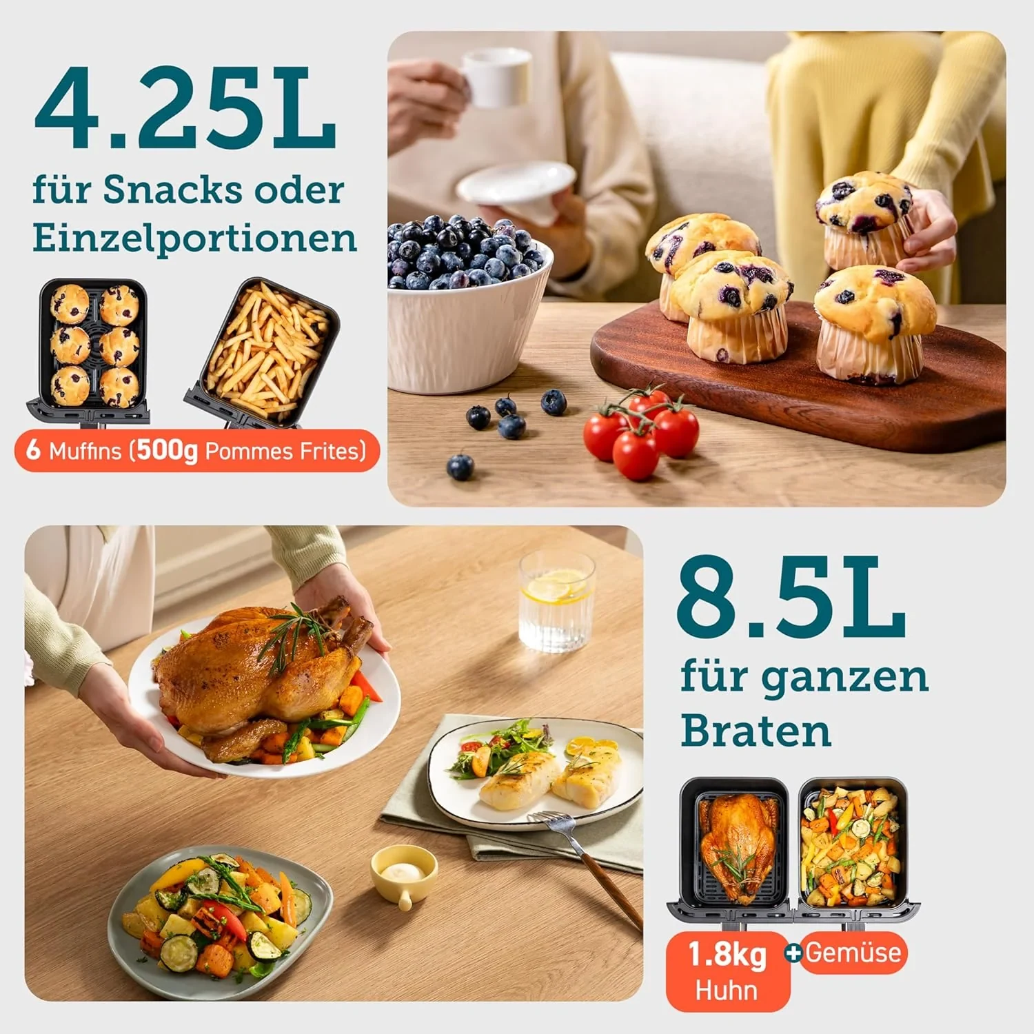 COSORI 2 Kammern 8,5-Liter Heißluftfritteuse-Gold · COSORI · COSORI DE · Produktbild 3